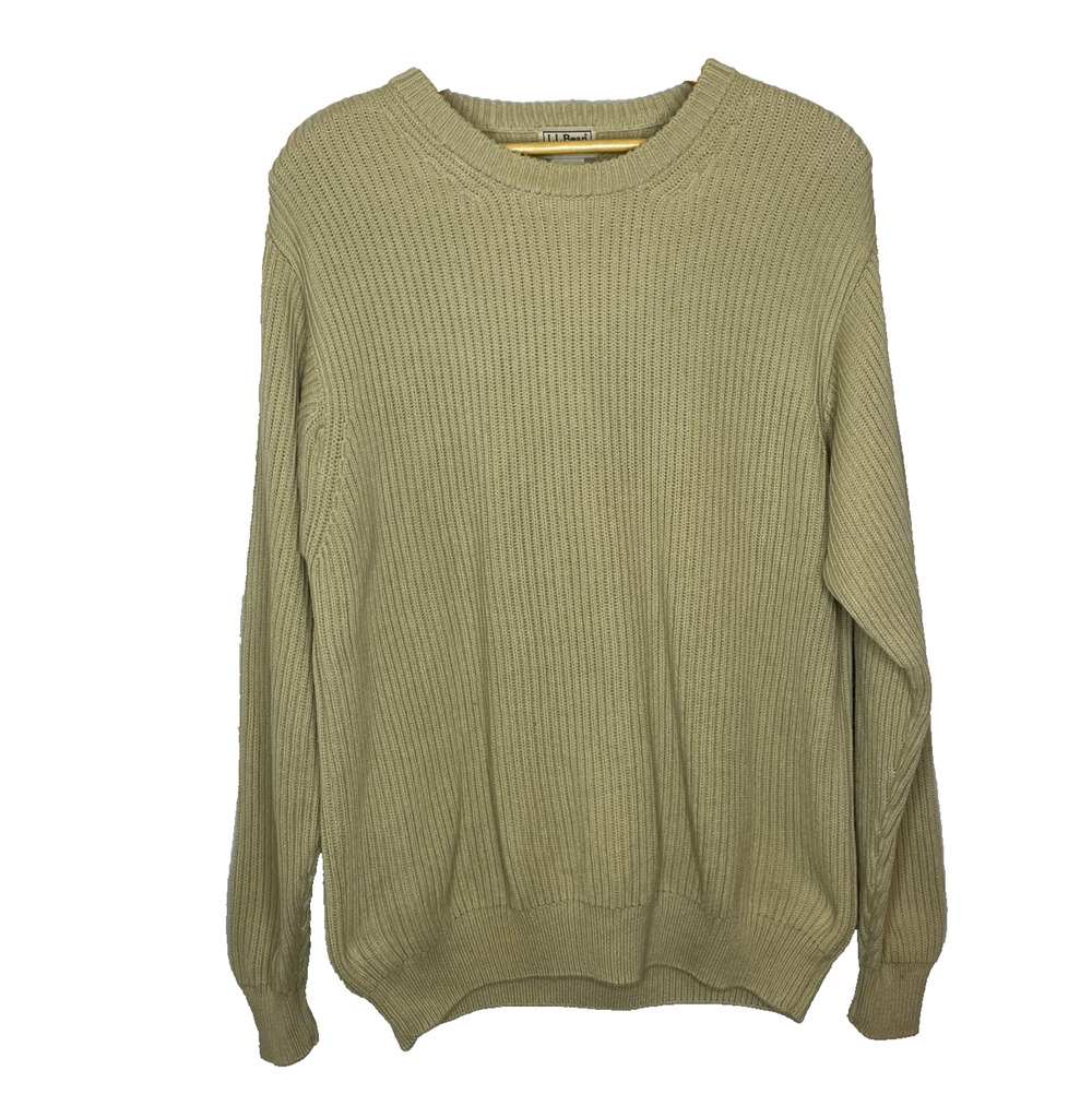 Men's Large L.L.Bean Beige Crewneck Cotton Shaker Knit Pullover Sweater